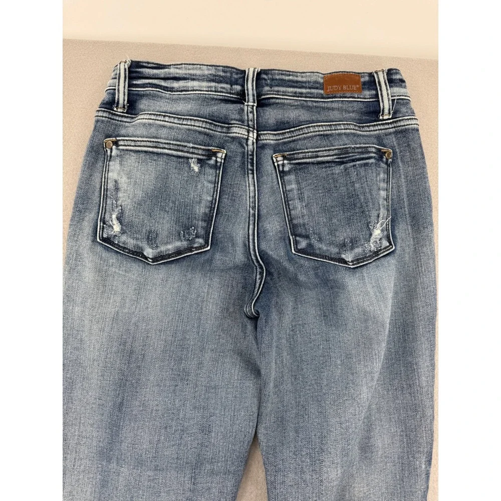 Judy Blue Mid Rise Button Fly Distressed Boyfriend Jeans Womens 3/26 (28x32)